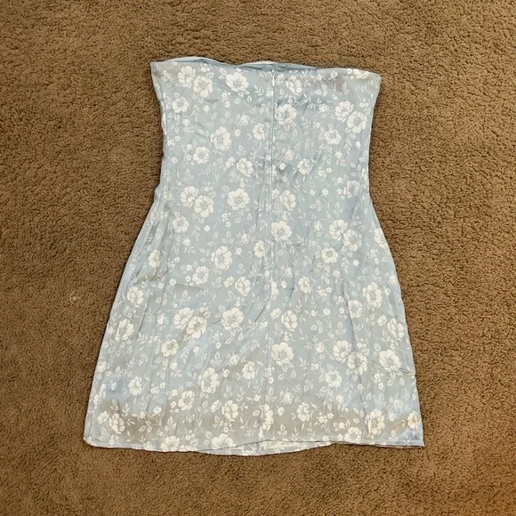 Princess Polly Ramie Strapless Mini Dress Blue Floral US Size 4 - Picture 8 of 8